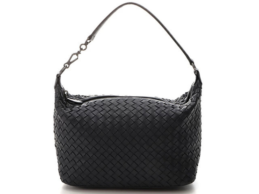 BOTTEGA VENETA Intrecciato Hobo Bag Black Calfskin